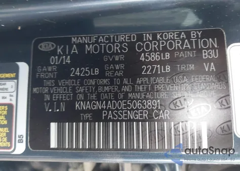 2014 Kia Optima Hybrid Ex z USA, uszkodzony, nr VIN KNAGN4AD0E5063891